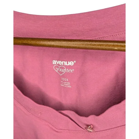 Avenue Women's Pink Long Sleeve Cotton Tee button Detail Neckline 22/24W - Picture 3 of 9